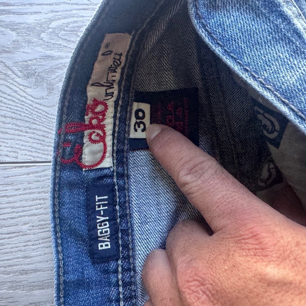 Ecko Unltd Baggy Jeans Mens 30 Y2K Embroidered Hip Hop Skater Denim Blue - Picture 8 of 9